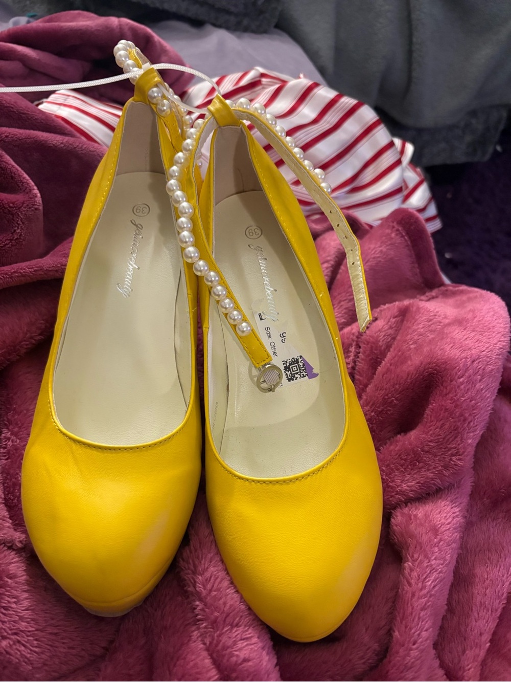Yellow Pearl-Ankle Strap Women's heels